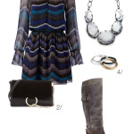 holiday party style: dress, boots, and a statement necklace