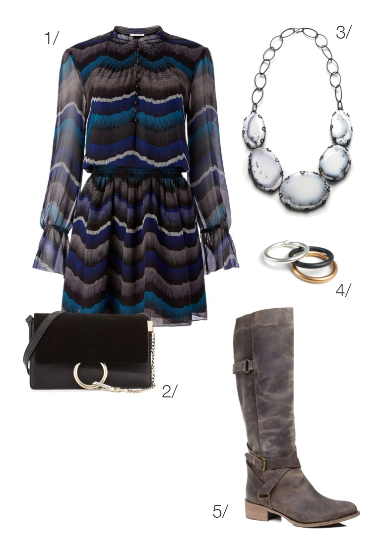 holiday party dress with boots and a statement necklace // click through for outfit details