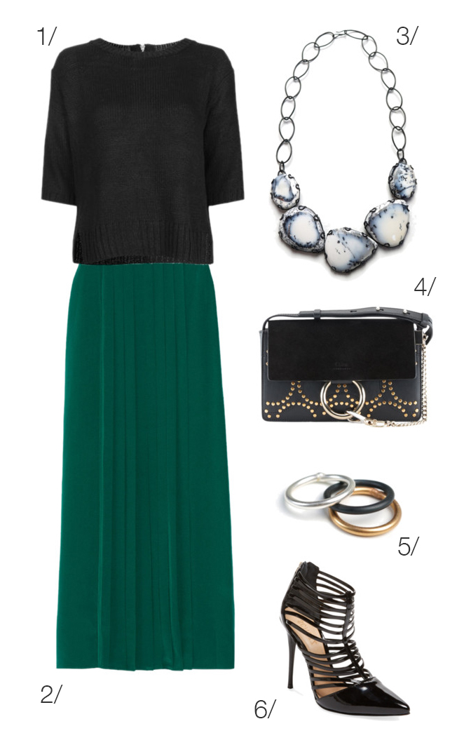 holiday party style: maxi skirt and statement necklace // click through to shop this outfit