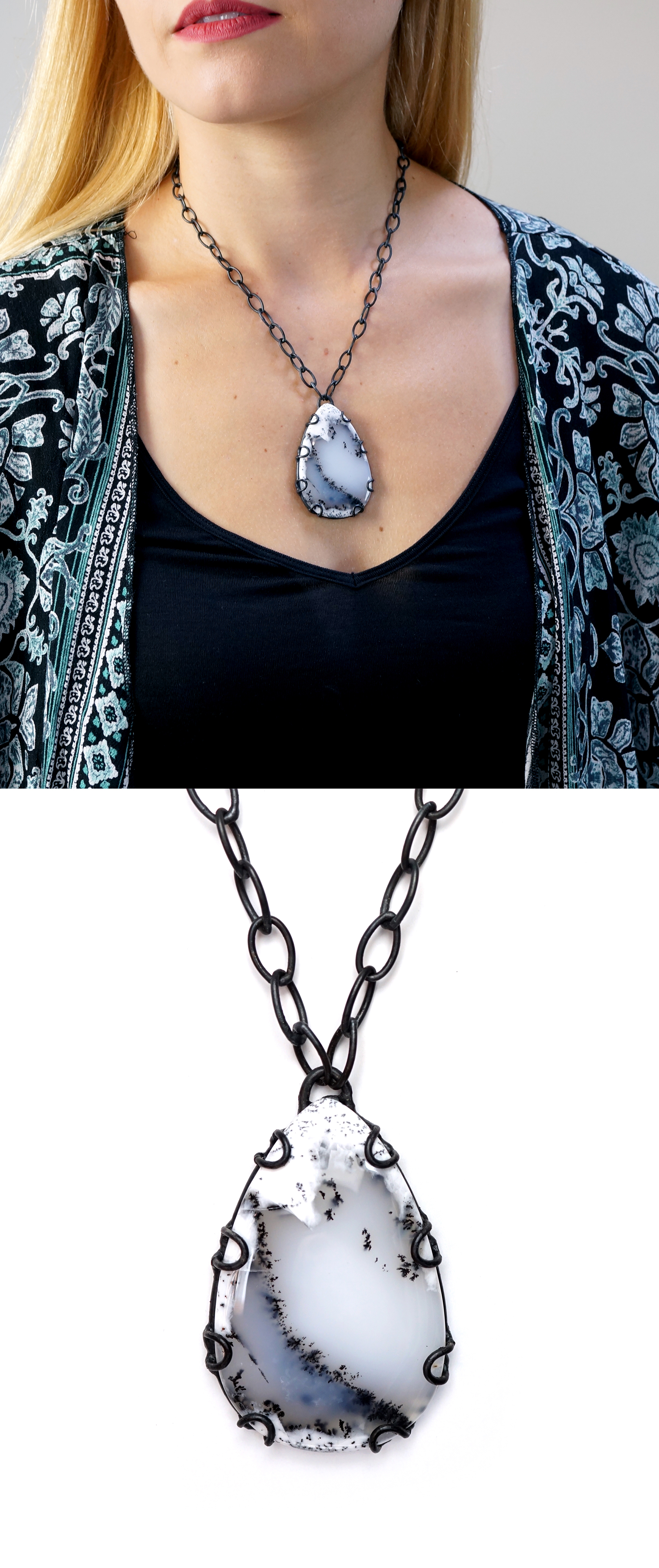 the contra collection: bold amulet-style necklace with a beautifully detailed one of a kind dendritic opal