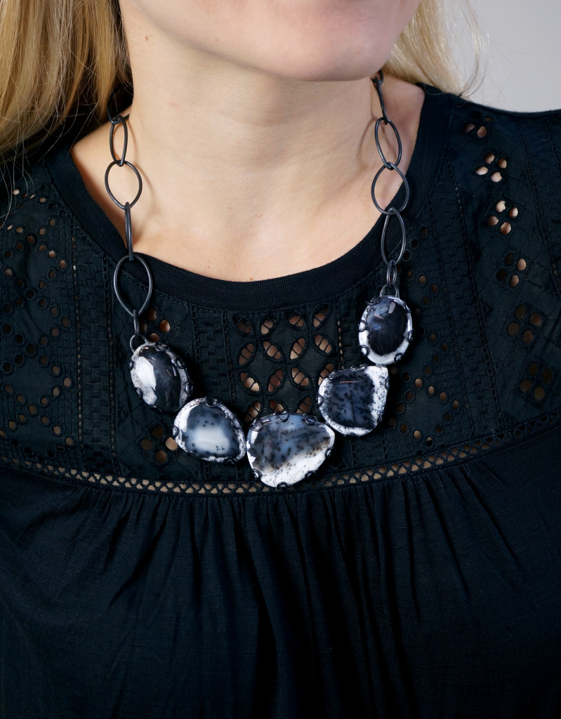 Contra Composition Necklace No. 14 // dark dendritic opal statement necklace