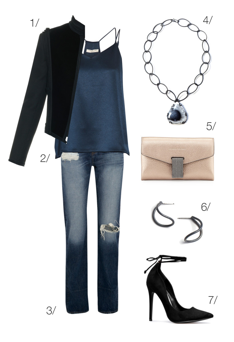 chic and edgy holiday party style: distressed denim and a velvet ...