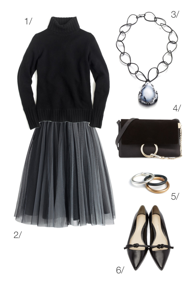 elegant and cozy holiday party style: tulle skirt and turtleneck // click through for outfit details