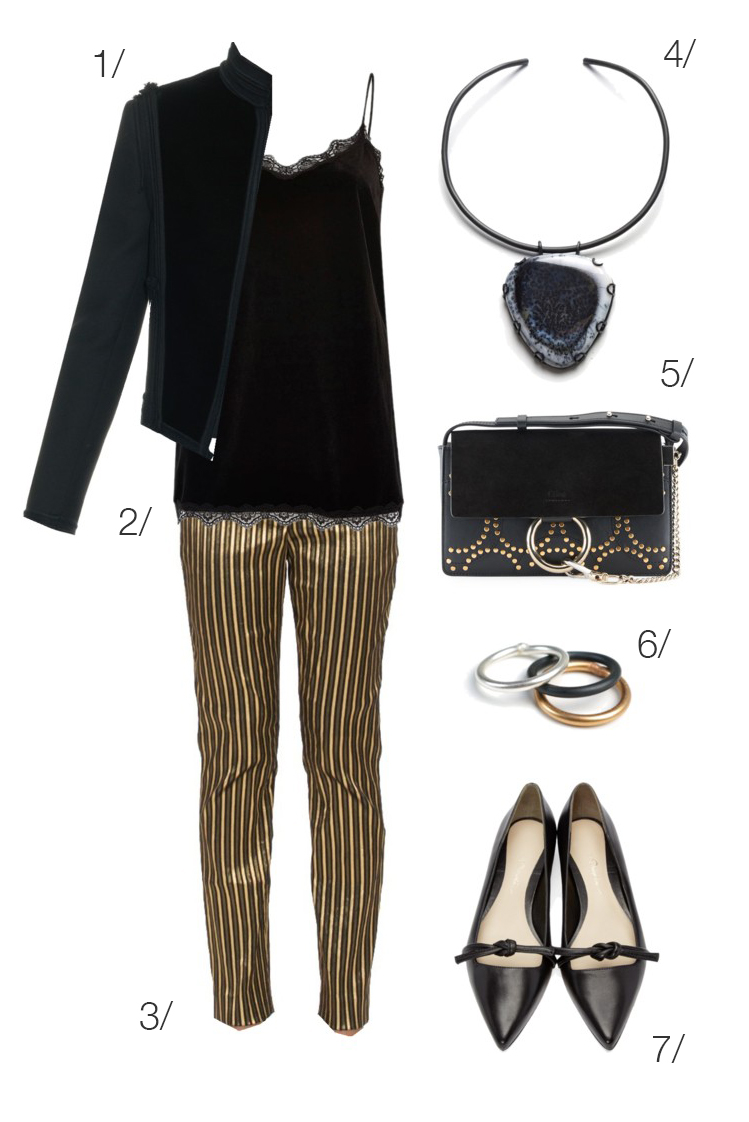holiday party style: gold pants and velvet jacket // click through for outfit details