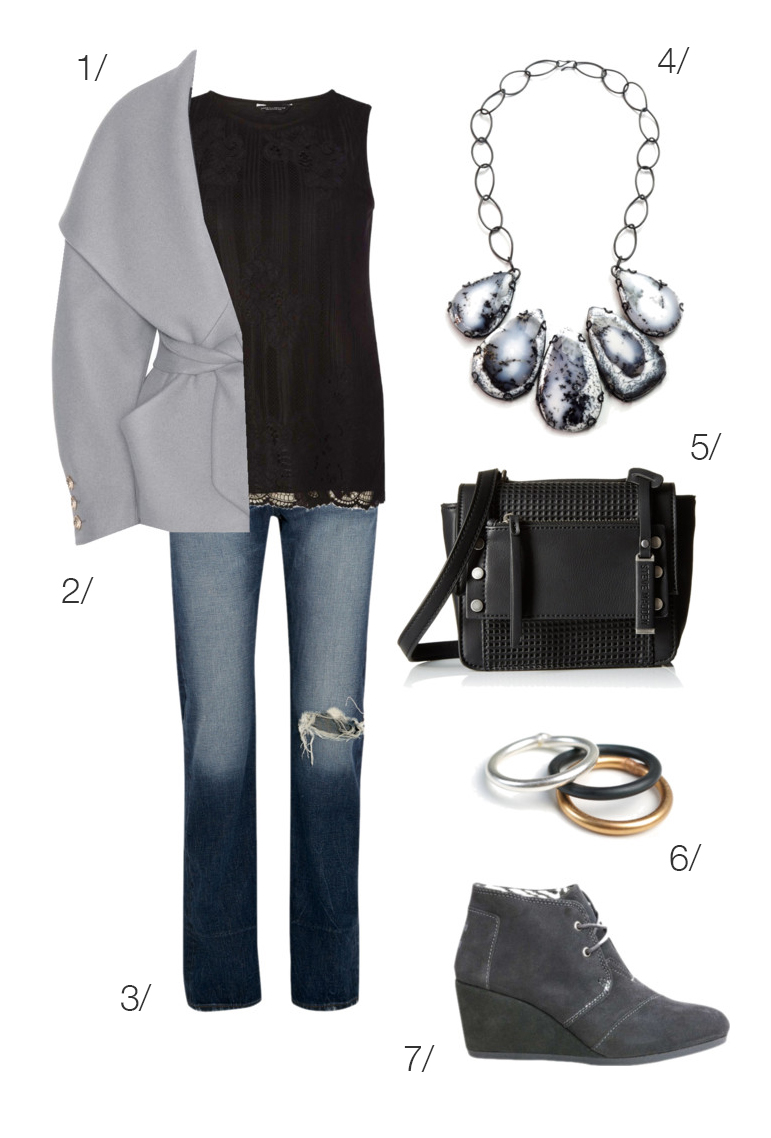 chic and cozy everyday winter style: jeans, ankle boots, statement necklace // click through for outfit details