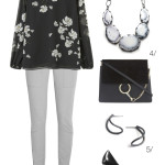simple and chic professional style: floral blouse and statement necklace