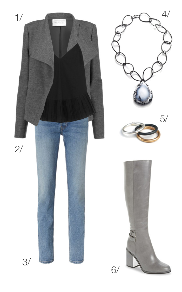 chic casual winter style: jeans, boots, necklace // click for outfit details