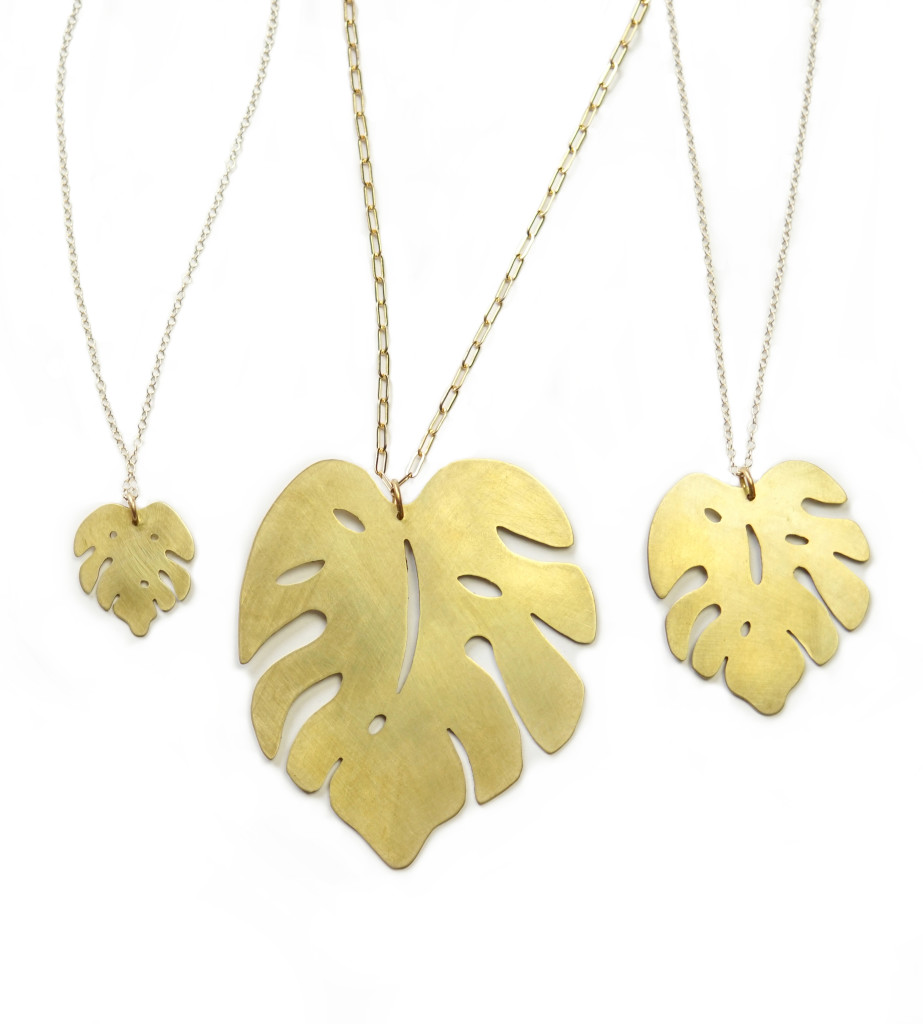 Monstera leaf pendants in three sizes (from petite everyday necklaces to major statement pieces)