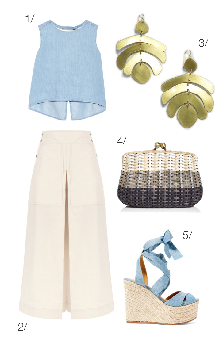 70s inspired summer style: wide leg pants, wedges, and statement earrings // click through for outfit details