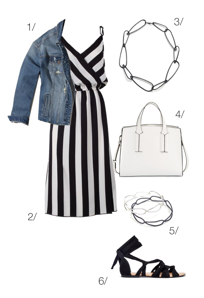 black and white striped dress with denim jacket for summer // click through for outfit details
