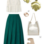 chic summer style: midi skirt, wedges, and statement earrings
