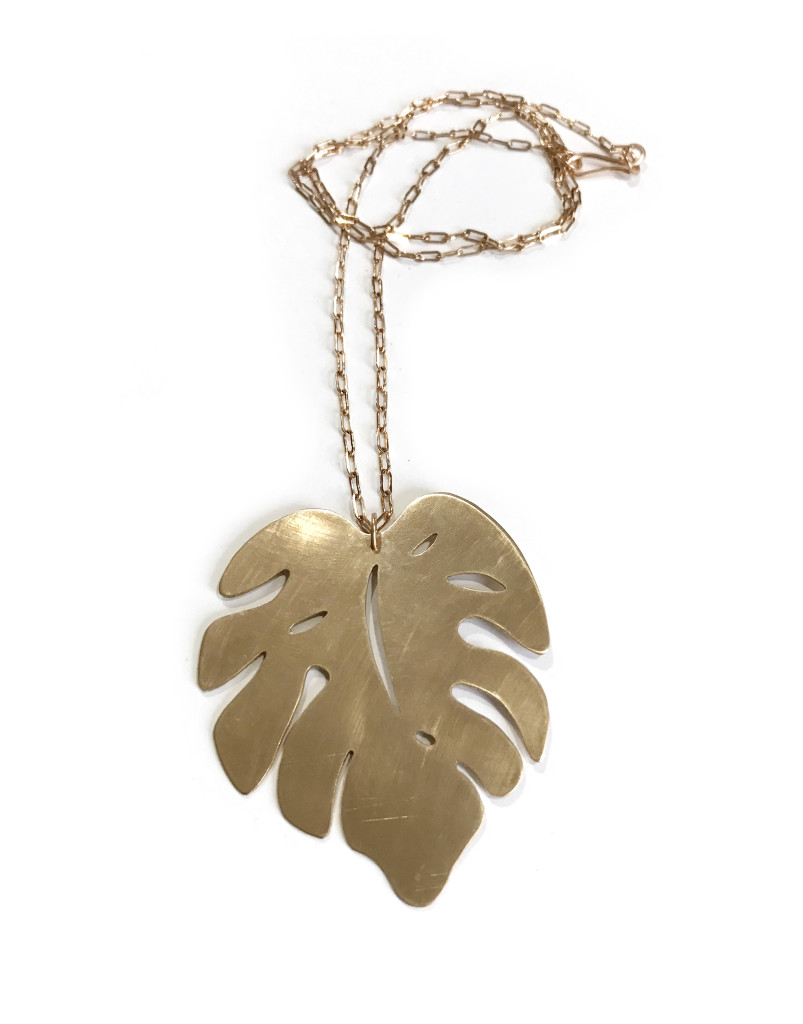 monstera leaf long necklace