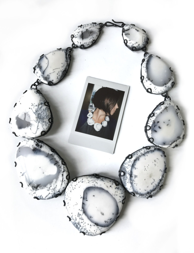 black and white stone statement necklace with self portrait