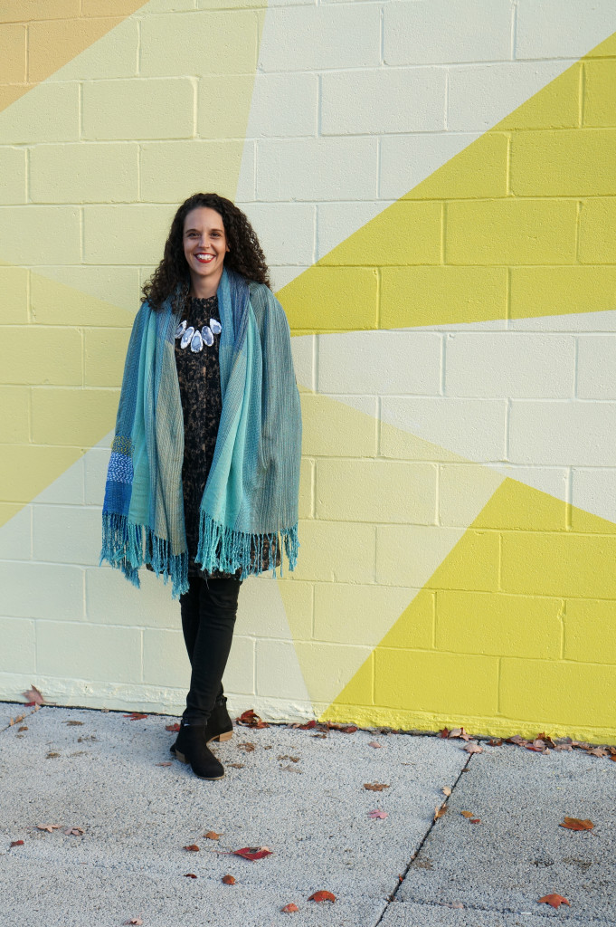 fall winter street style: scarf and statement necklace over a coat