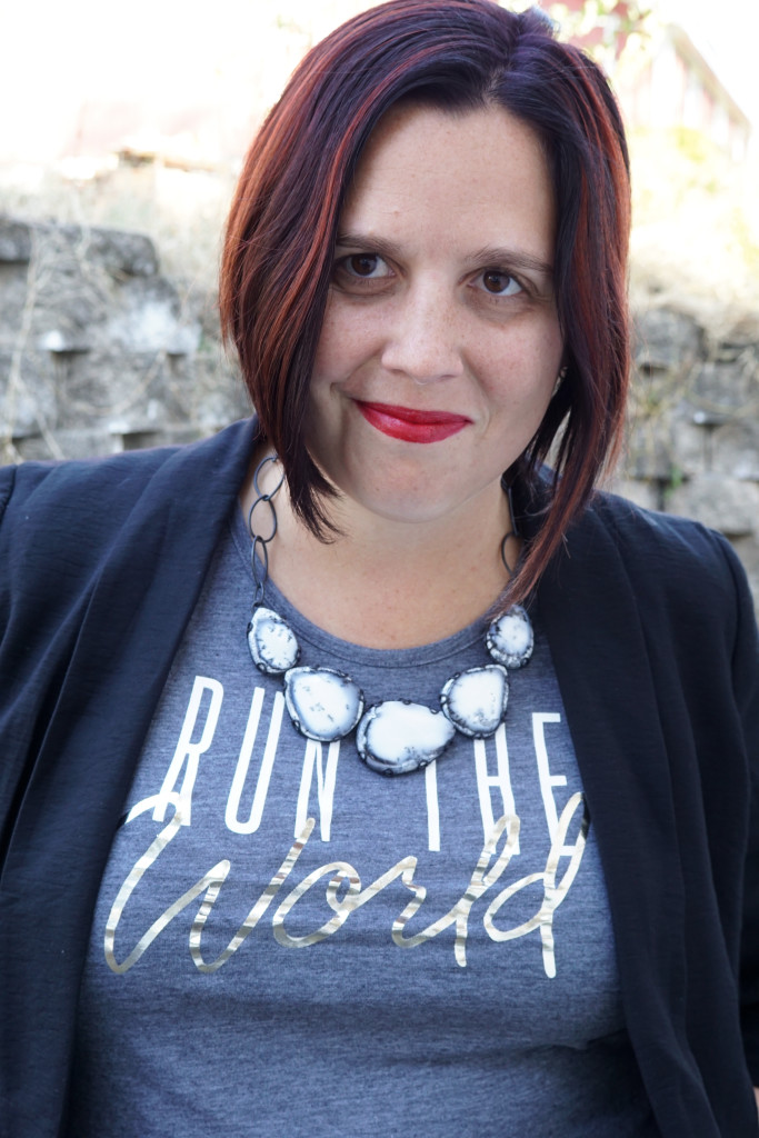 statement necklace and run the world tank with blazer