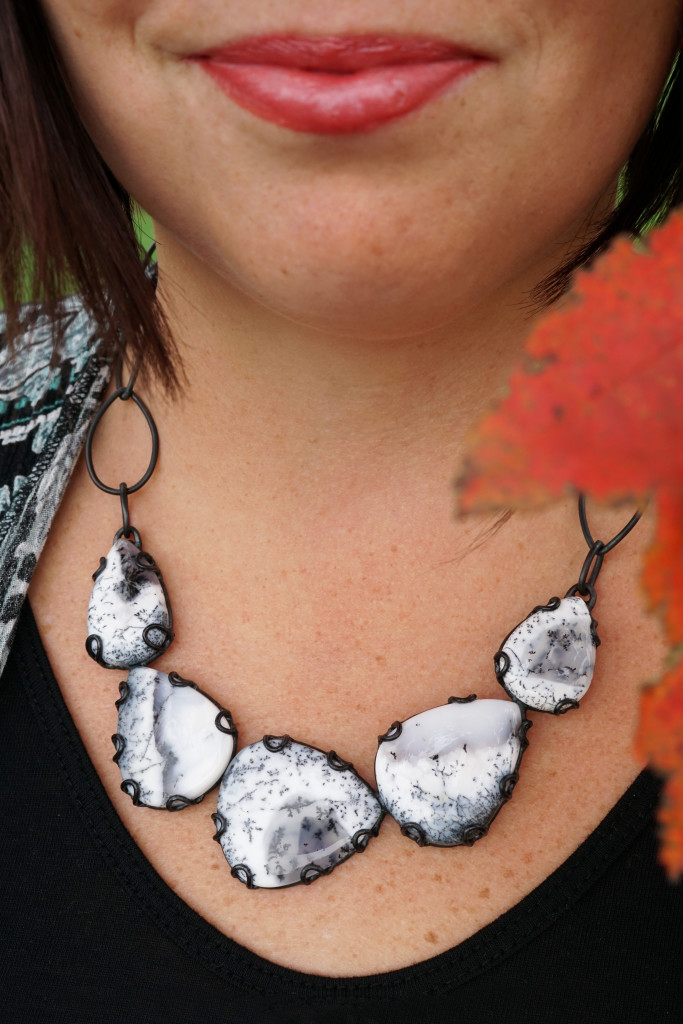 fall style with one of a kind black and white statement necklace