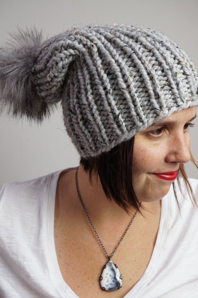 winter style: knit winter hat and snowscape inspired gemstone pendant