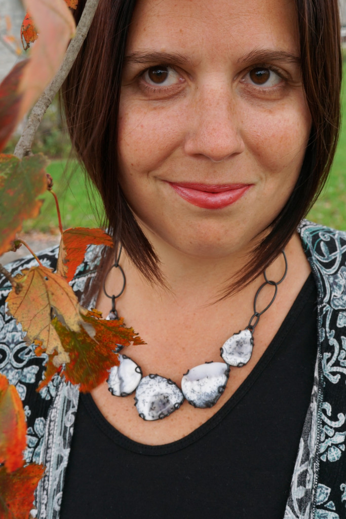 fall style fashion with one of a kind black and white handmade statement necklace 