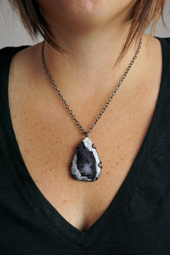 black gemstone pendant necklace