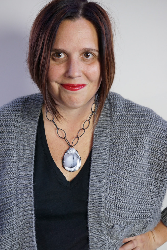 jewelry style blog: bold gemstone necklace, chunky sweater, fall winter style