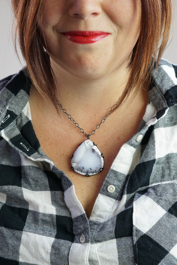 what necklace to wear with a flannel shirt: large gemstone pendant necklace