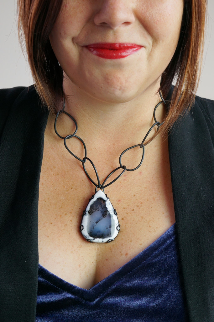 one of a kind black and navy gemstone statement necklace