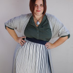 one dress challenge, day 14: grey wrap dress, green shirt dress, and pleated skirt