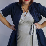 one dress challenge, day 26: navy shirt dress over grey wrap dress