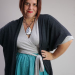 one dress challenge, day 8: grey wrap dress, charcoal cardigan, and aqua skirt