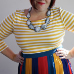 one dress challenge, day 2: striped dress and multi-colored midi skirt