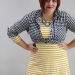one dress challenge, day 3: striped midi dress and checked shirt