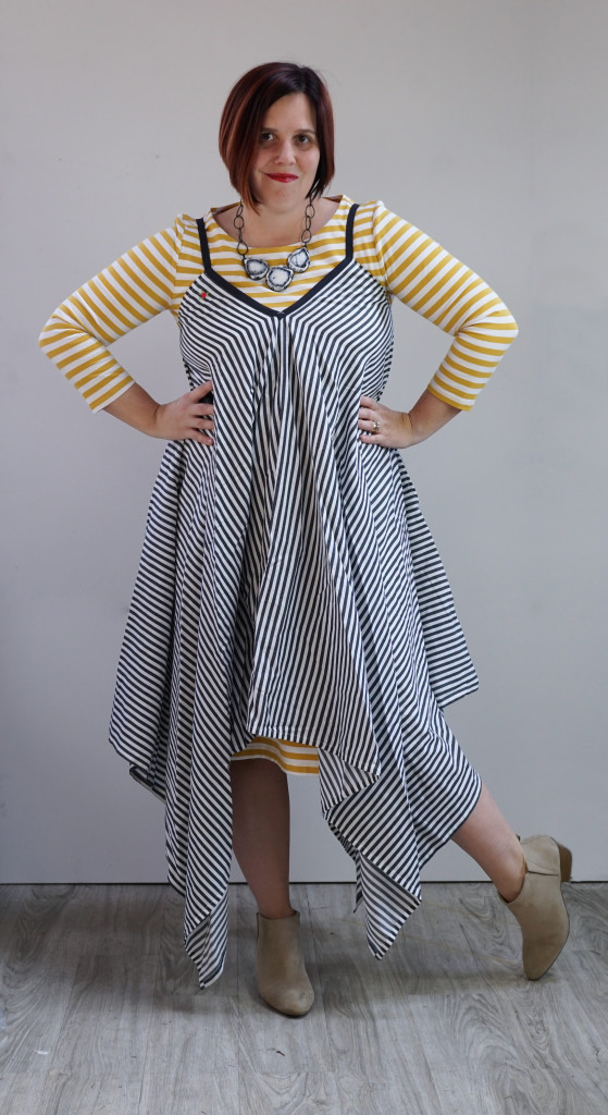 creative outfit inspiration, one dress, thirty ways: striped dress over striped dress with statement necklace