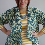 one dress challenge, day 13: block print embroidered jacket over striped midi dress
