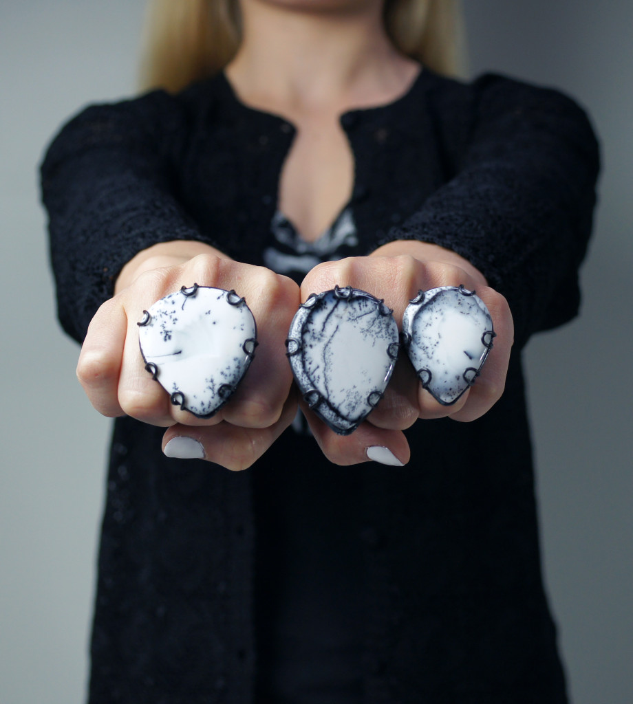 black and white gemstone statement rings: bold modern boho jewelry