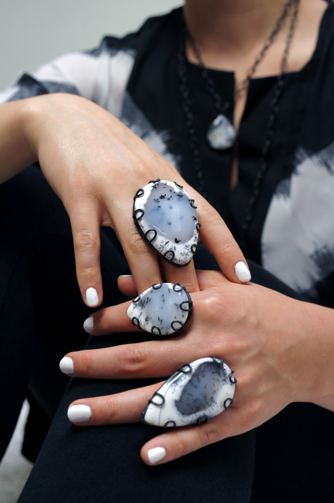 black and white gemstone statement rings: bold modern boho jewelry