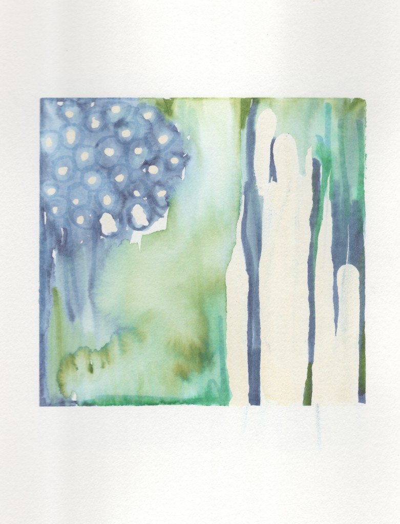 blue and green botanical abstract watercolor painting