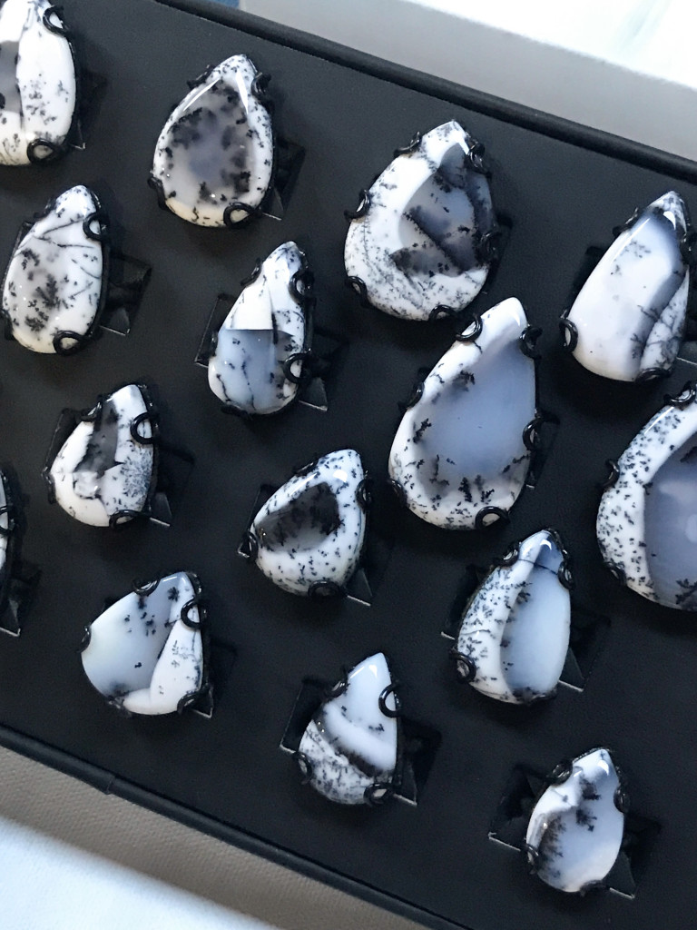black and white dendritic opal statement rings - one of a kind art jewelry by megan auman