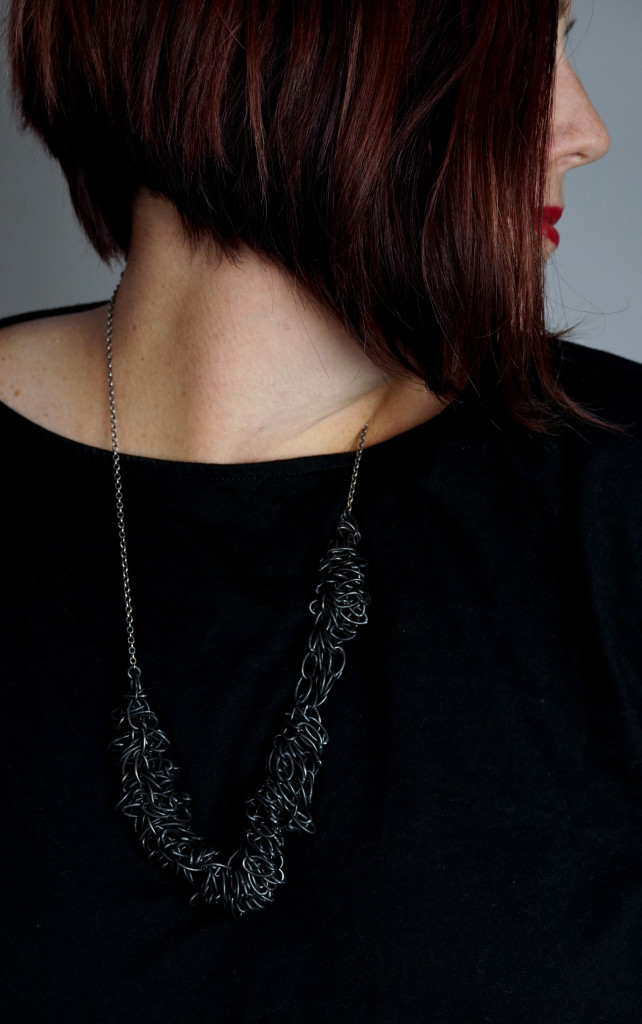 modern contemporary jewelry: steel and silver chain link necklace by metalsmith megan auman