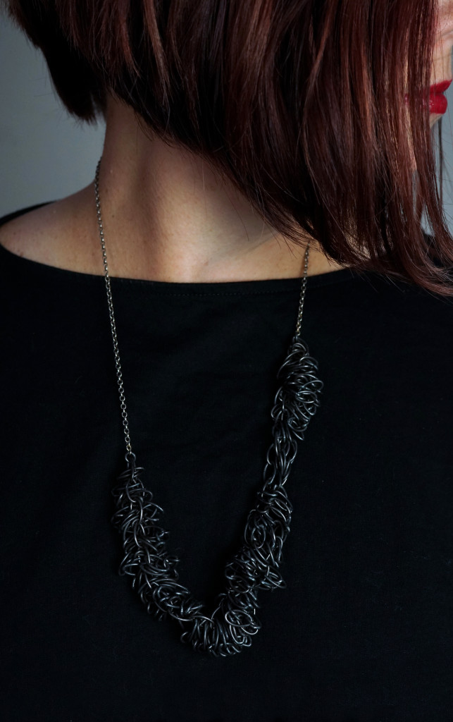 modern contemporary jewelry: steel and silver chain link necklace by metalsmith megan auman