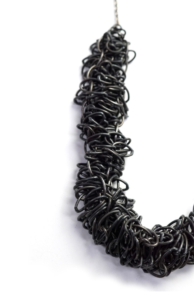 steel and silver handmade chain link statement necklace #artjewelry #contemporaryjewelry