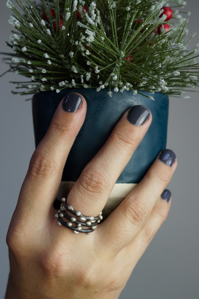 holiday decor: mini faux christmas tree in handmade ceramic mug