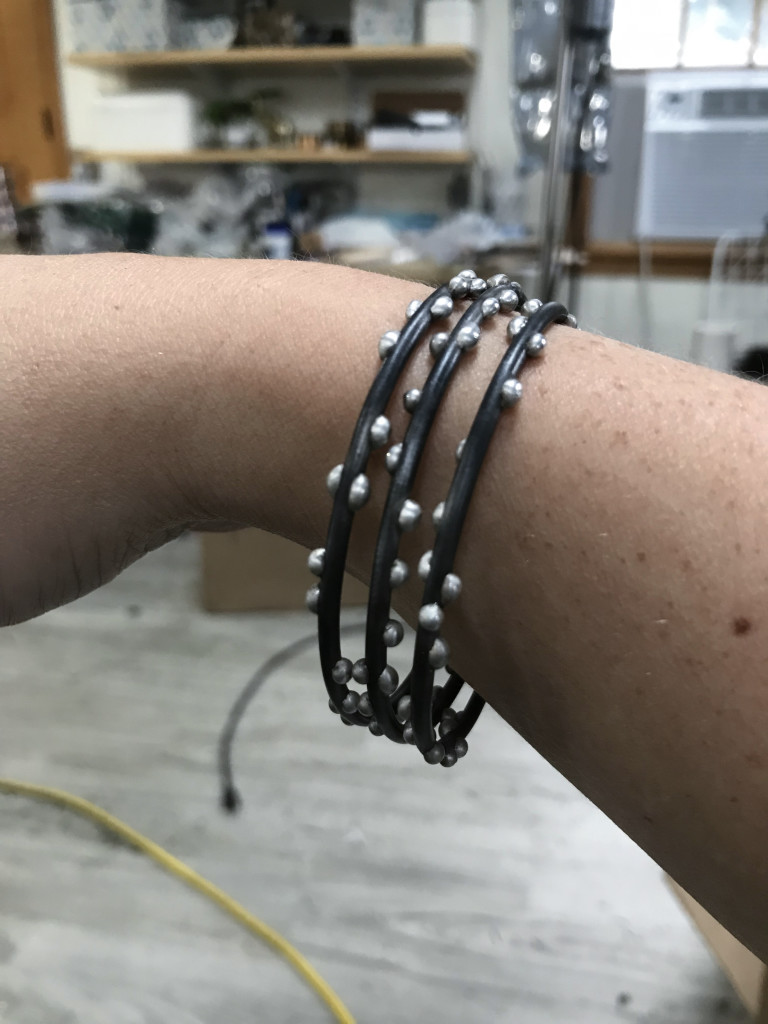 silver on steel handmade stacking bracelets