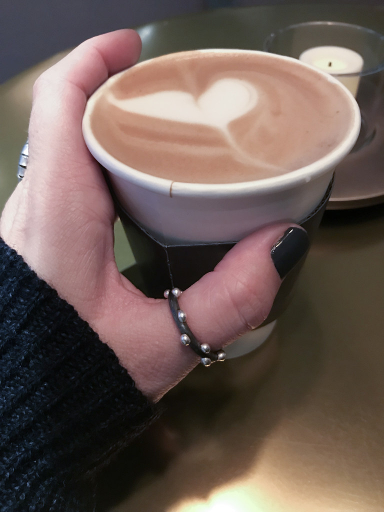 silver on steel handmade mixed metal thumb ring with latte art