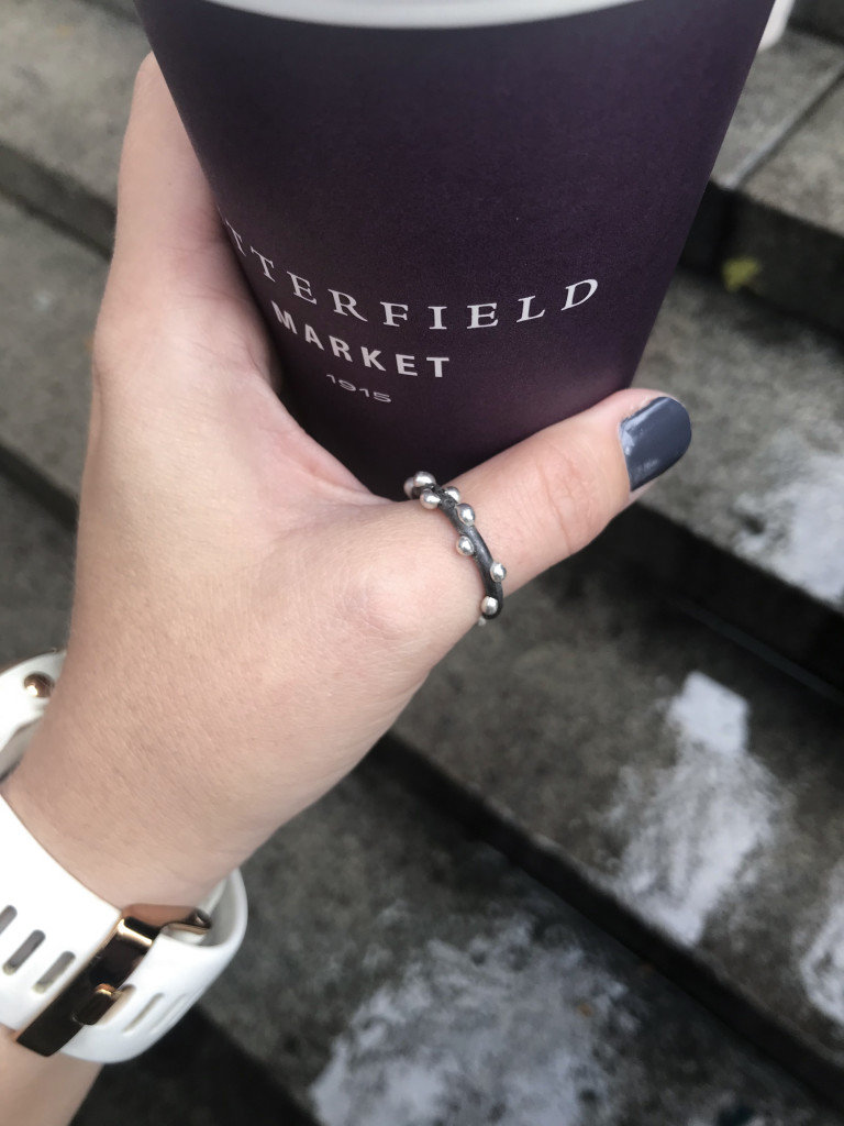 silver on steel handmade mixed metal thumb ring with coffee