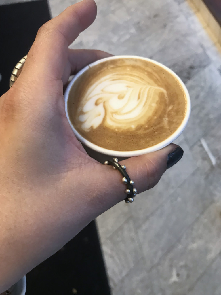 silver on steel handmade mixed metal thumb ring with latte art