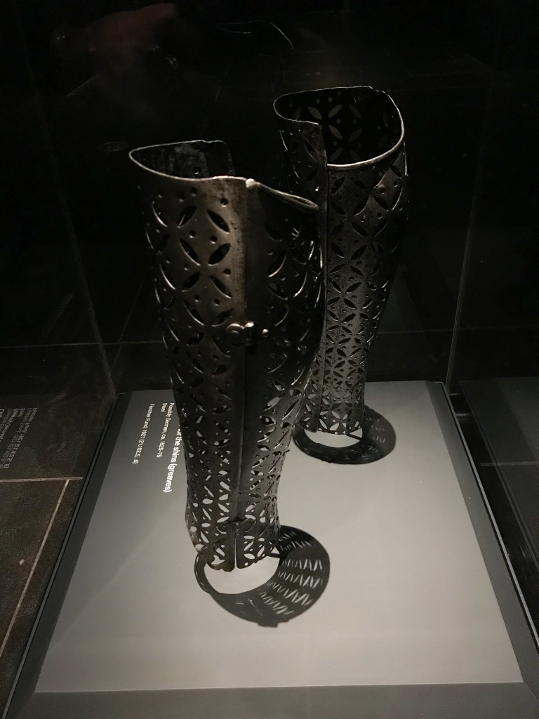Jewelry: The Body Transformed exhibition at the Metropolitan Museum of Art:  armor shin guards