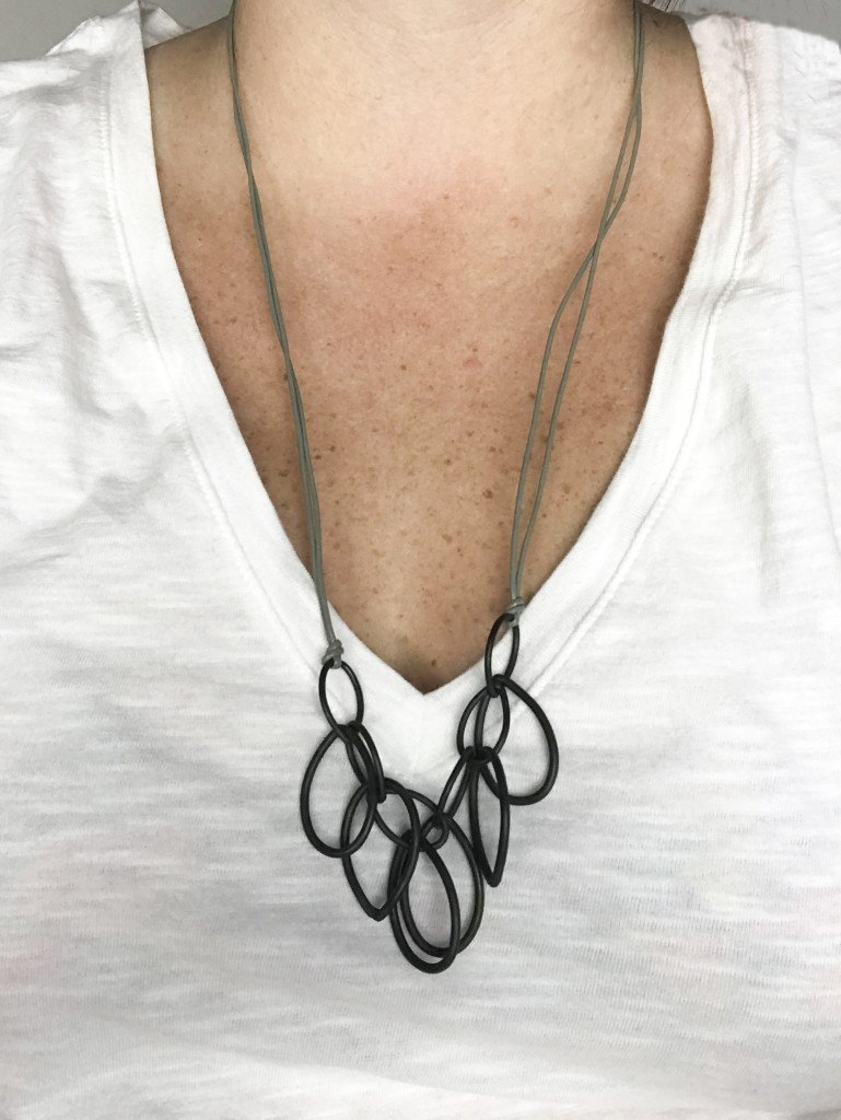 black jewelry: steel and leather simple statement necklace