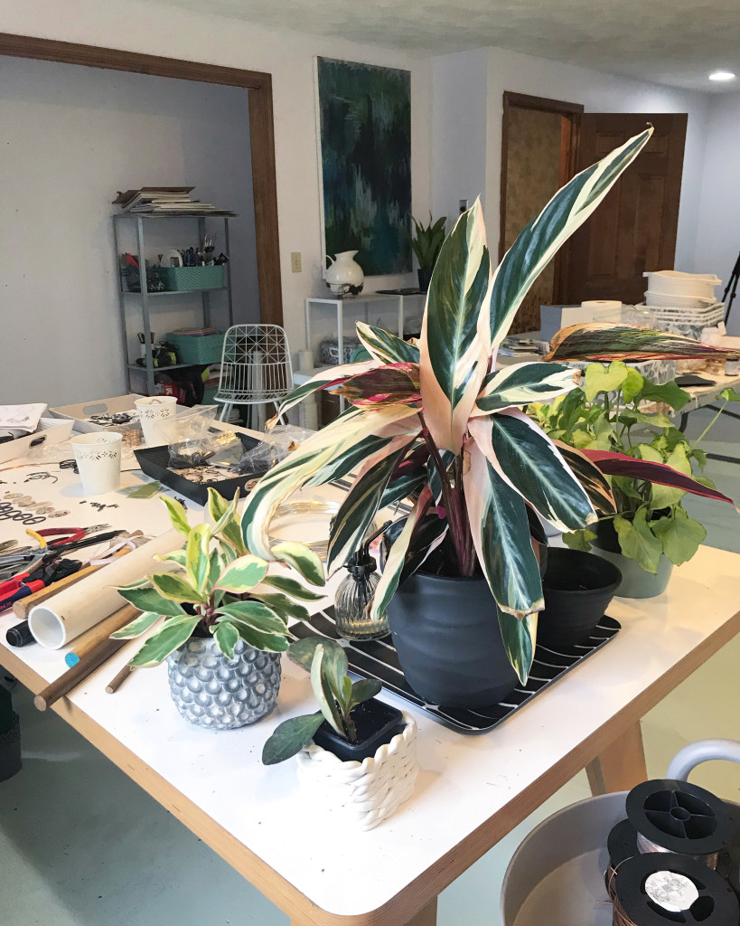 plants and painting in metalsmithing studio