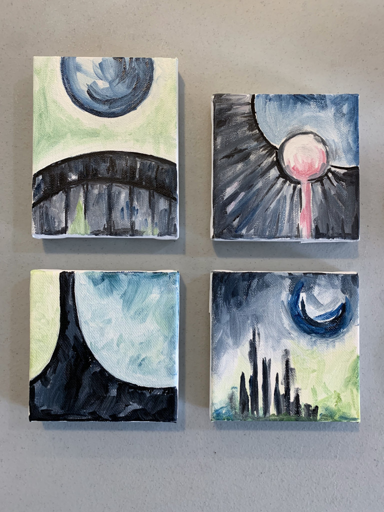 grouping of tiny wall art - abstract oil paintings by megan auman