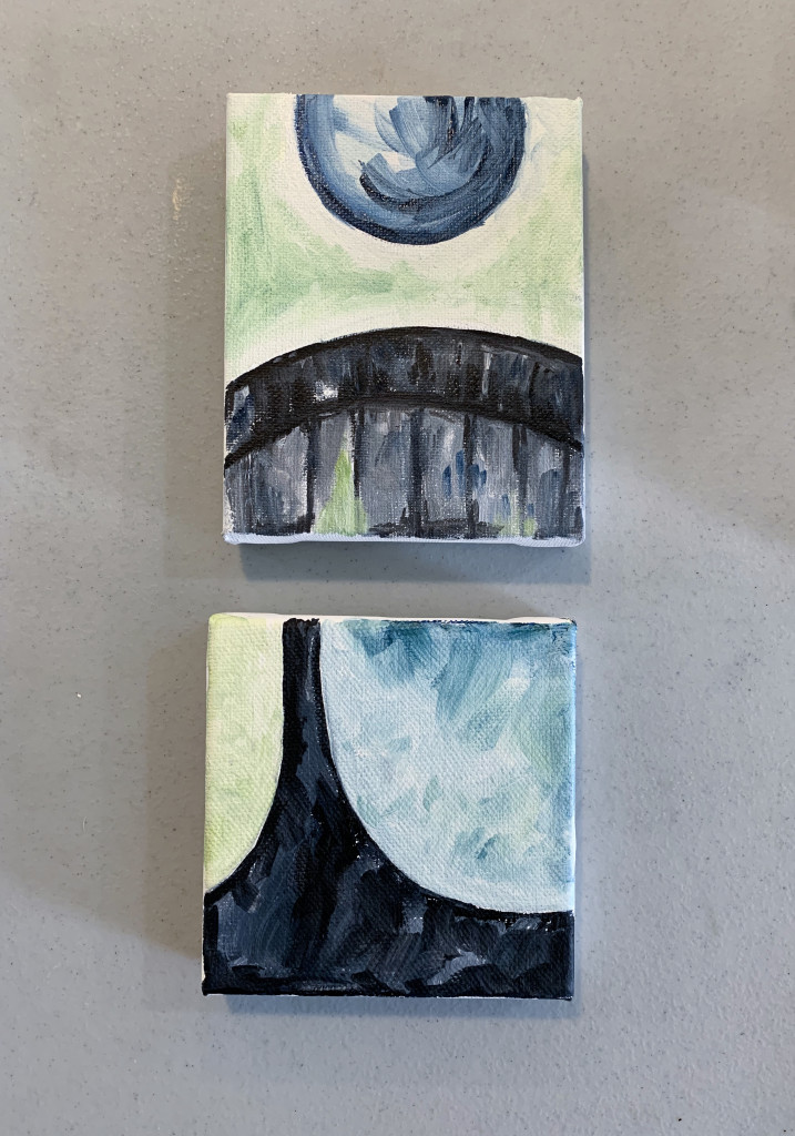 grouping of tiny wall art - abstract oil paintings by megan auman